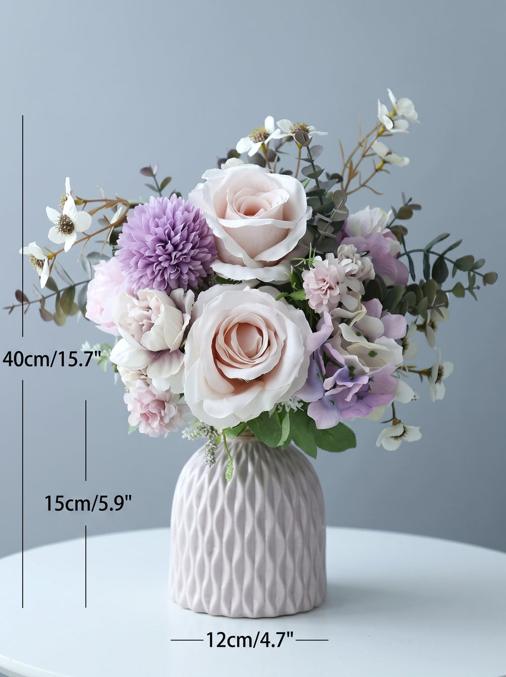 Elegant Mauve Rose and Lavender Provincial Faux Floral Arrangement