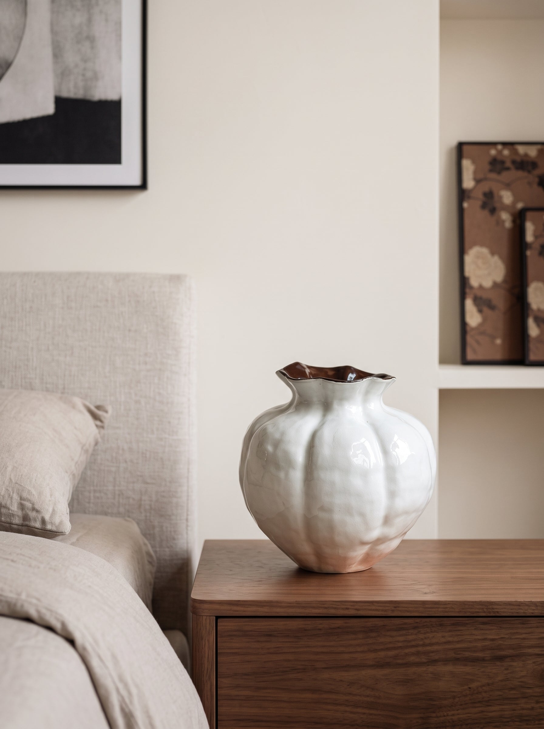Nordic Glossy White Fluted Sculptural Vase