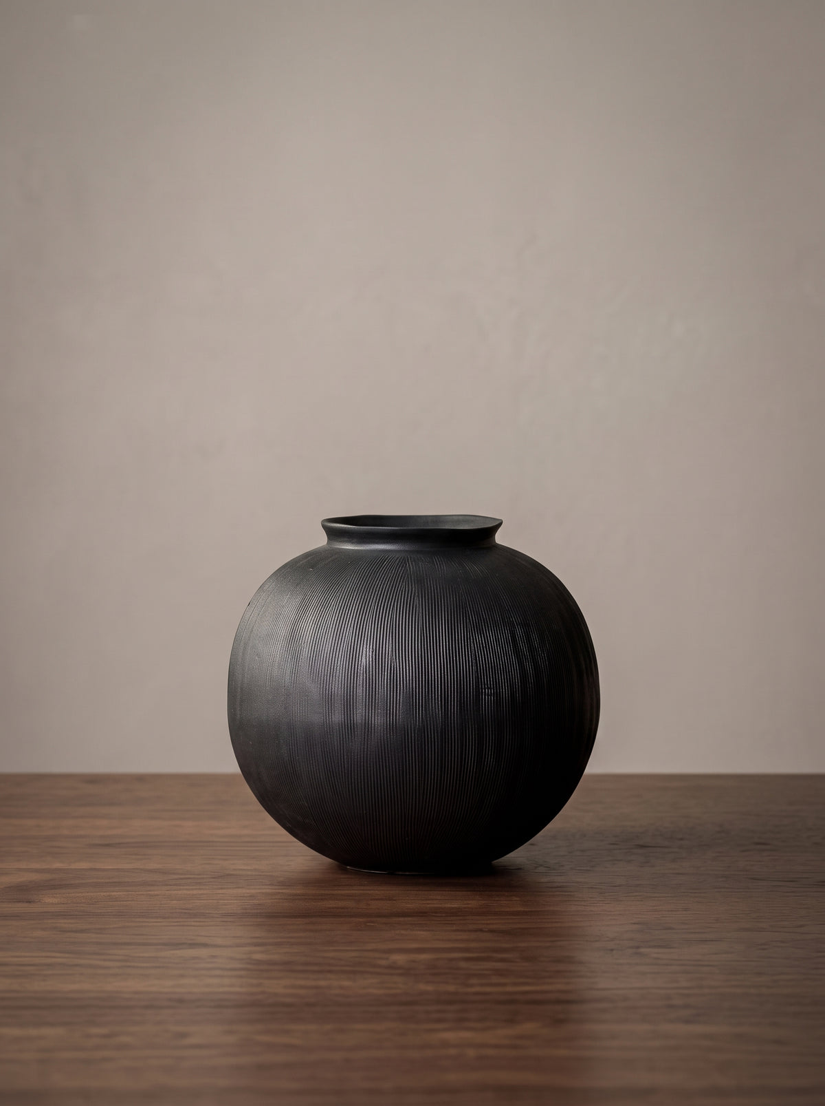 Artisanal Matte Black Fluted Vase