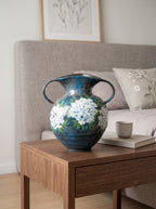 Hand-Painted Hydrangea Blue Double-Handle Vase