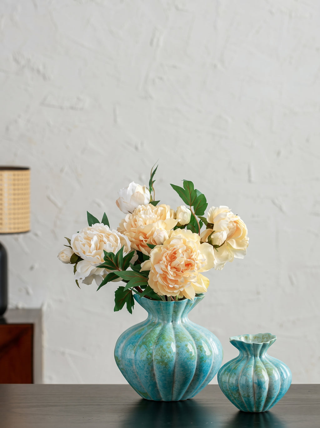 Artisanal Fluted Mint Blue Vase