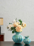 Artisanal Fluted Mint Blue Vase