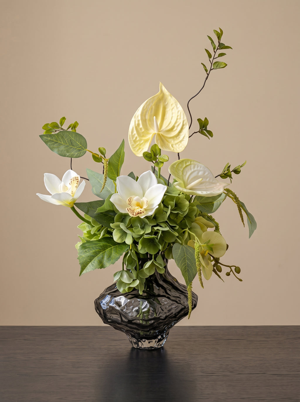 Serene Forest Anthurium Orchid Botanical Faux Floral Arrangement