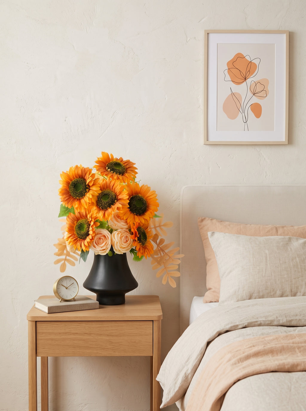 Oil Painting Sunflower and Rose Faux Floral Arrangement