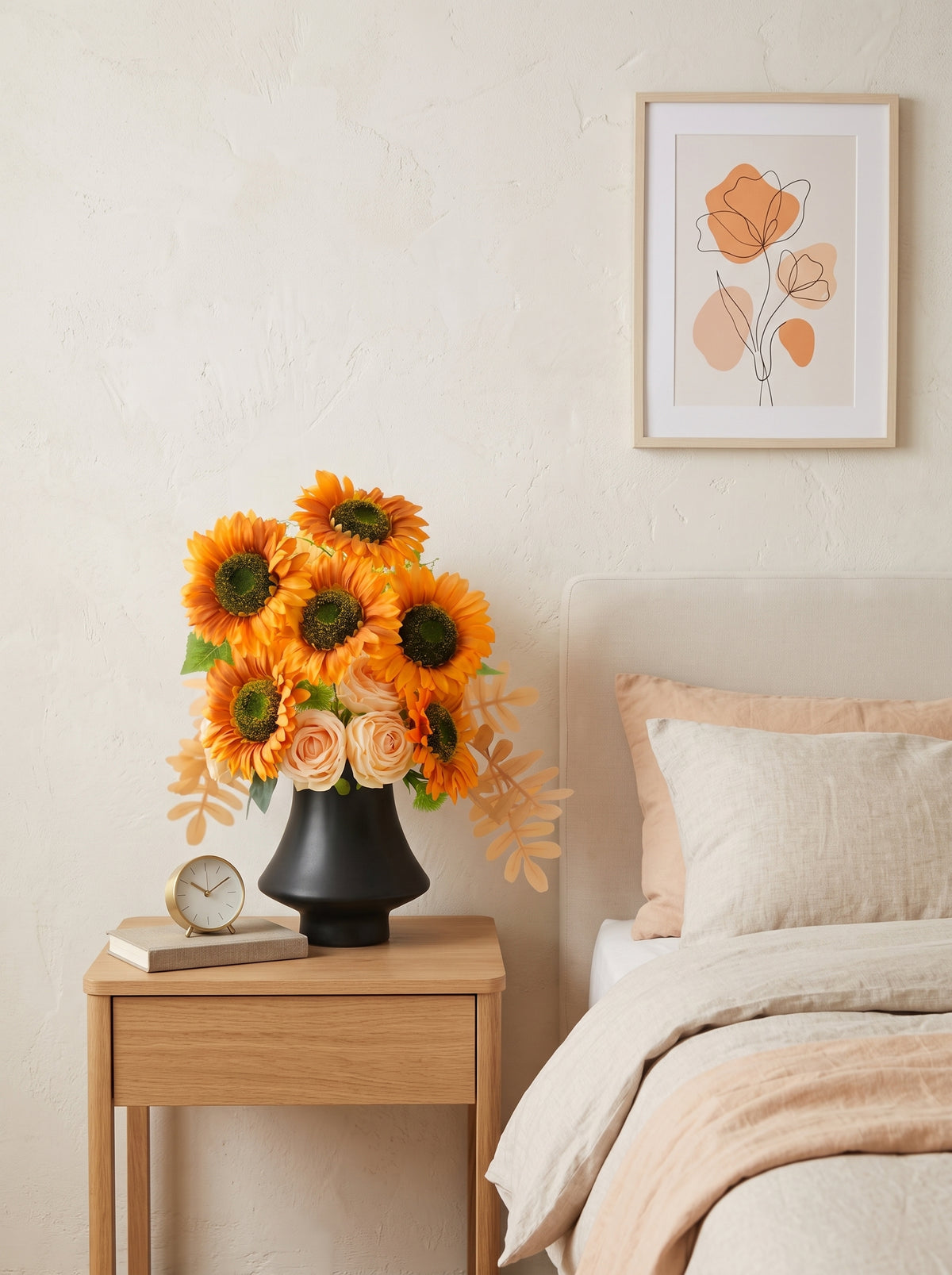 Oil Painting Sunflower and Rose Faux Floral Arrangement