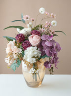 Dusty Purple Orchid and Rose Faux Floral Arrangement