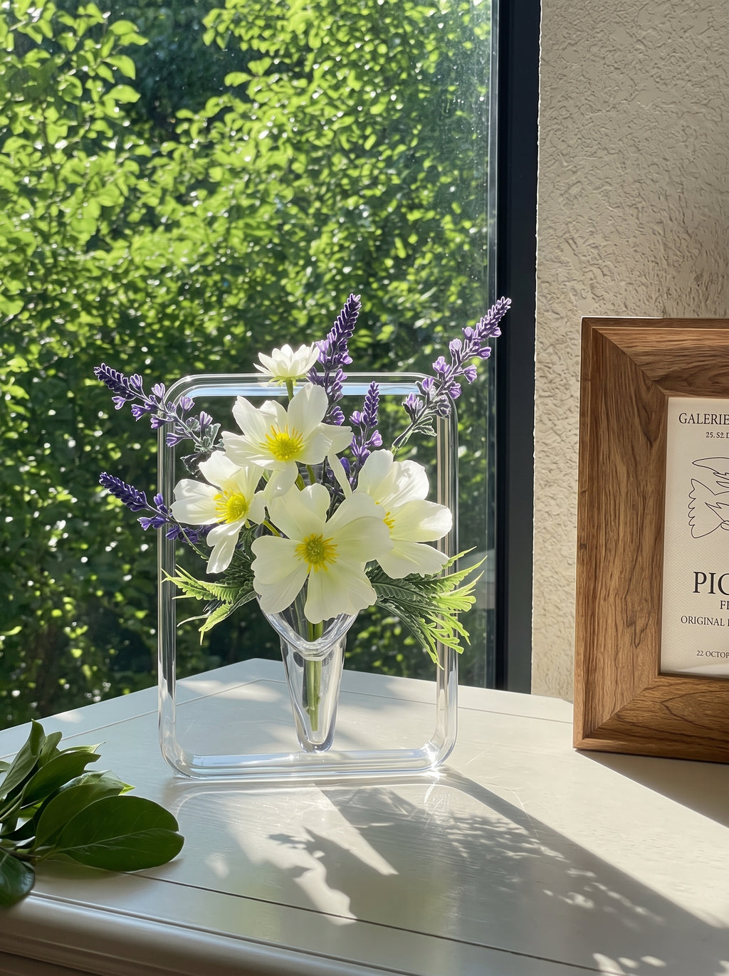 Minimalist White Daisy and Lavender Faux Floral Arrangement