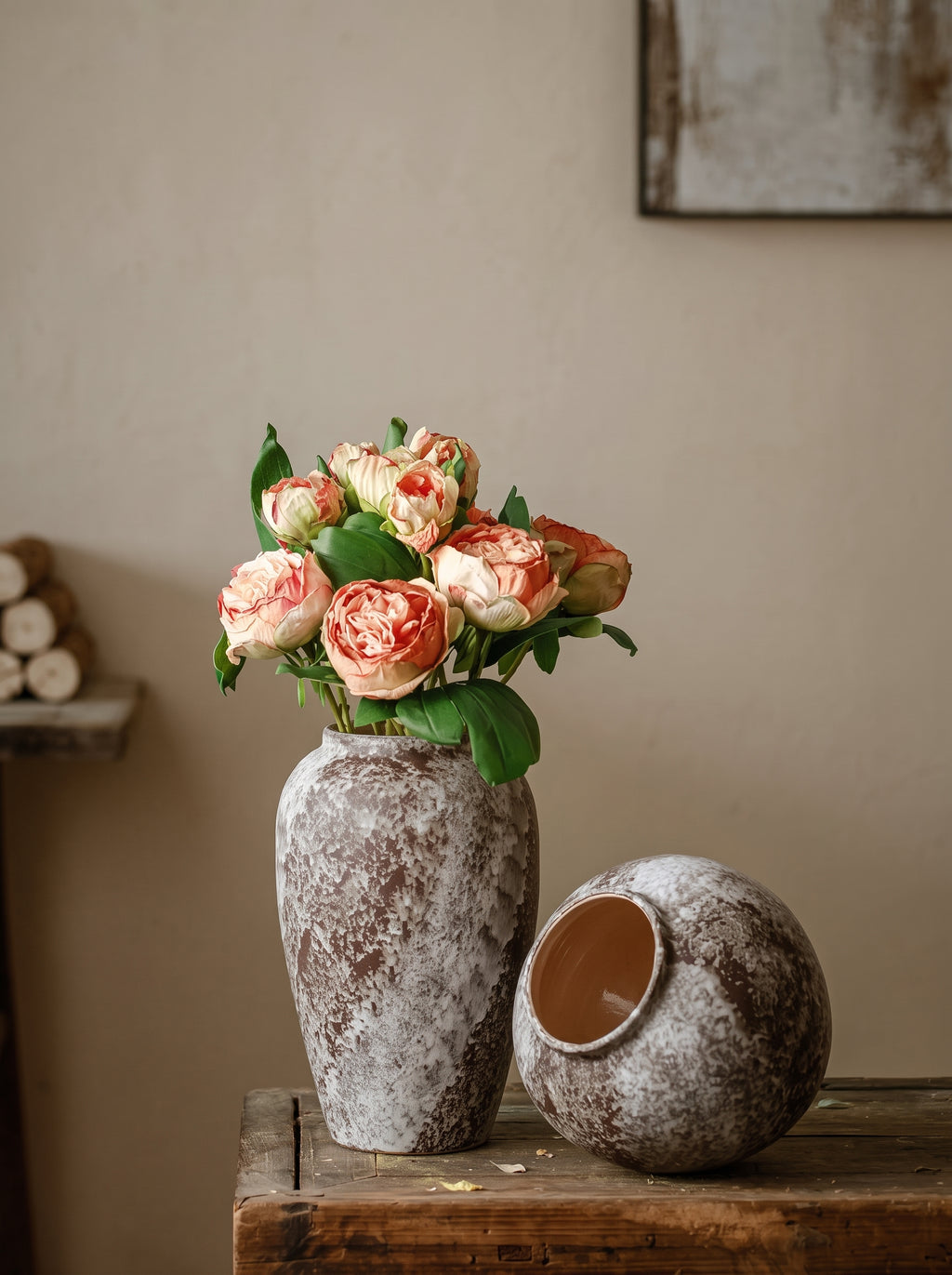 Rustic Distressed Frosted Stoneware Vase