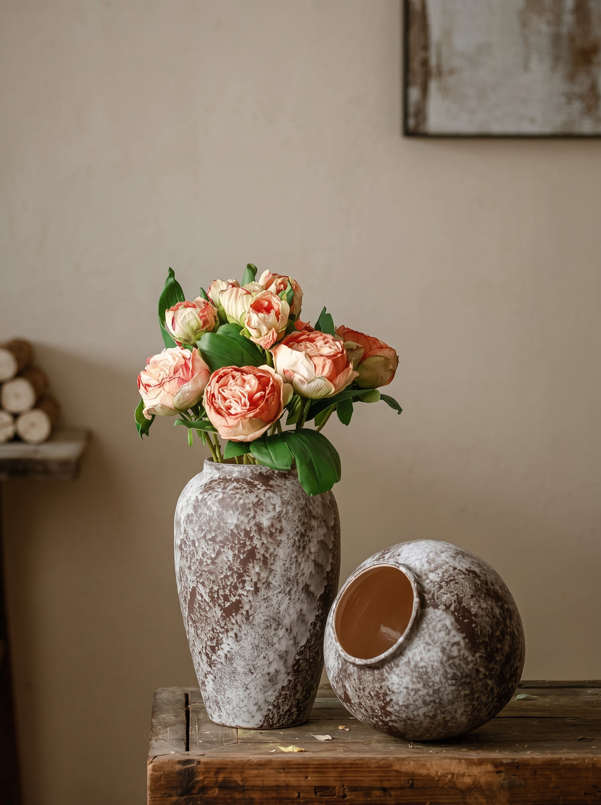 Rustic Distressed Frosted Stoneware Vase