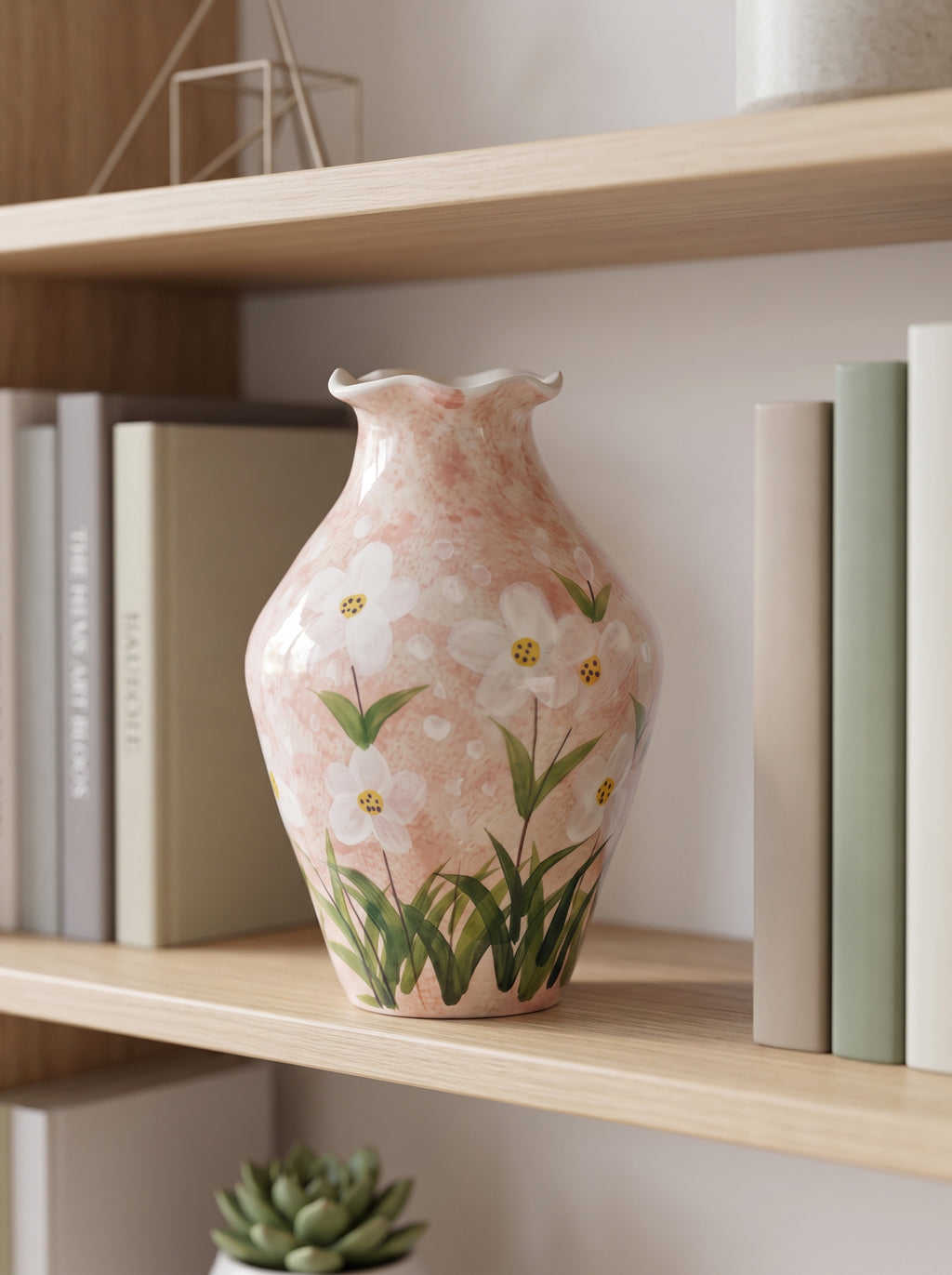 Hand-painted Blush Pink Floral Ceramic Vase