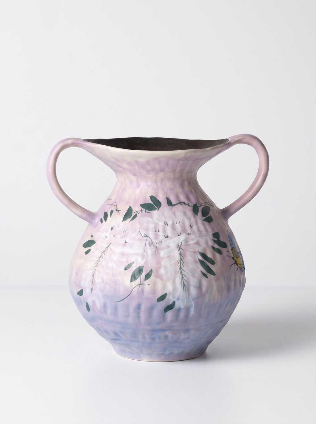 Hand-Painted Botanical Double Handle Lavender Vase