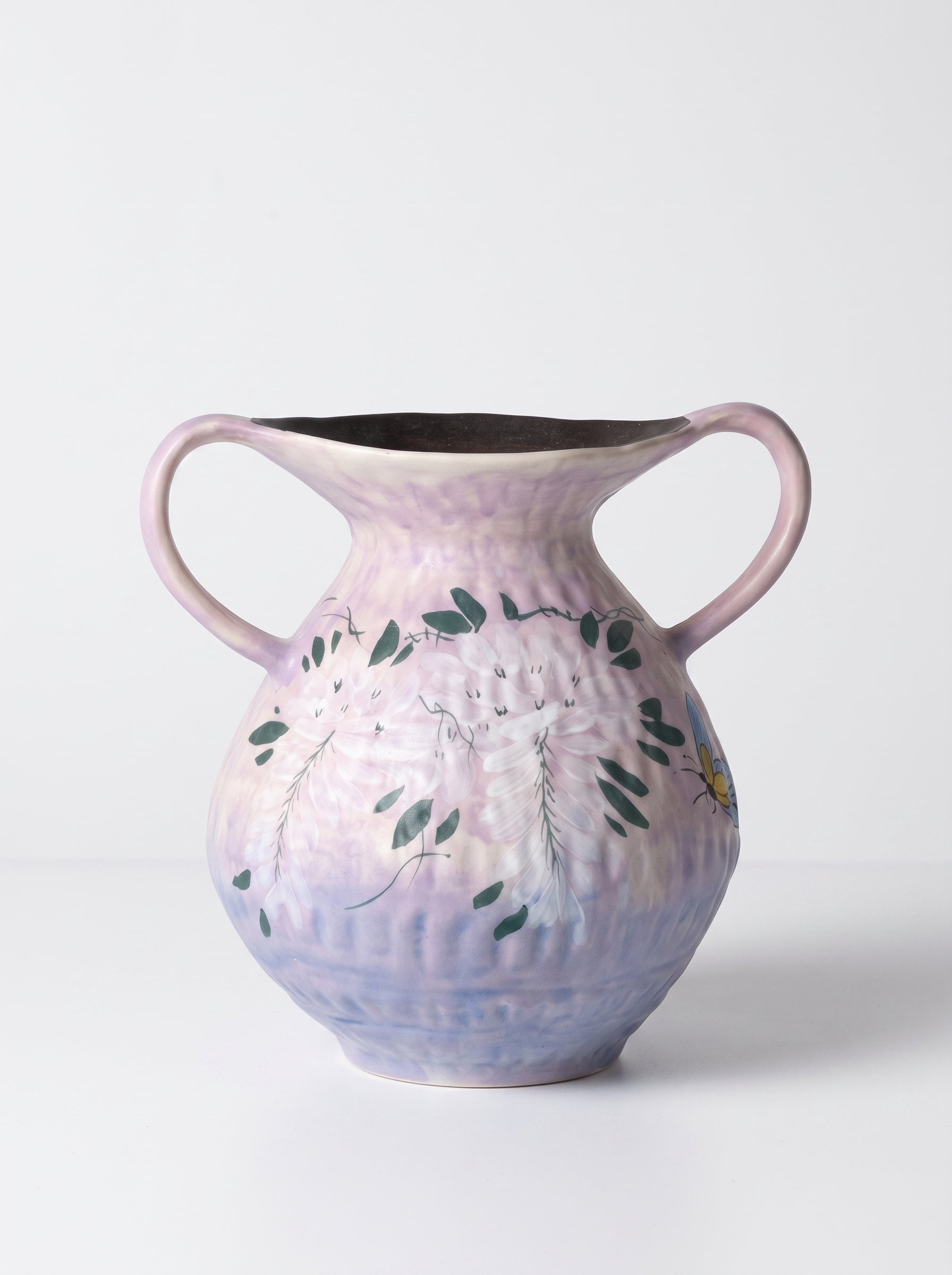Hand-Painted Botanical Double Handle Lavender Vase