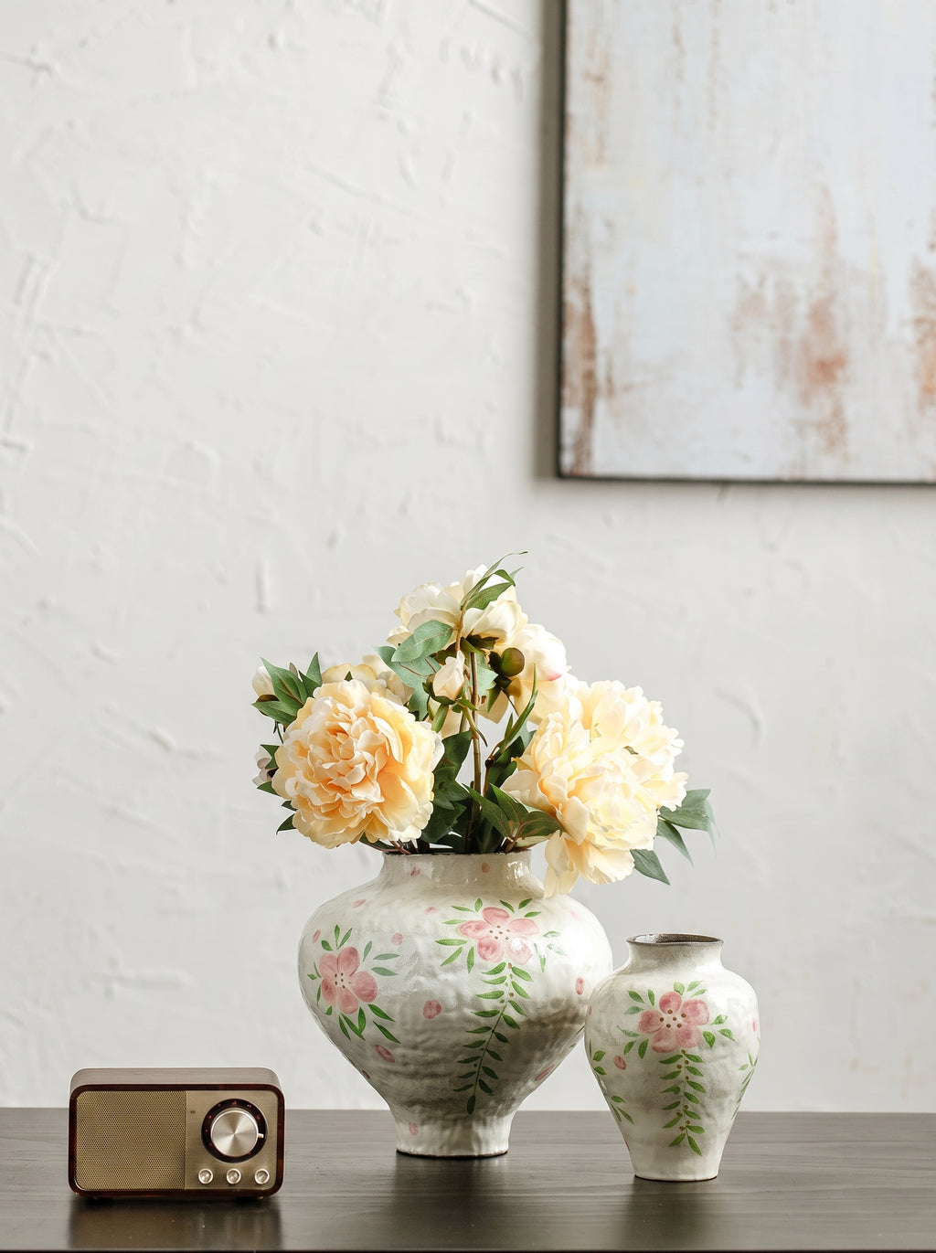 Artisanal Hand-Painted Floral Glazed Vase