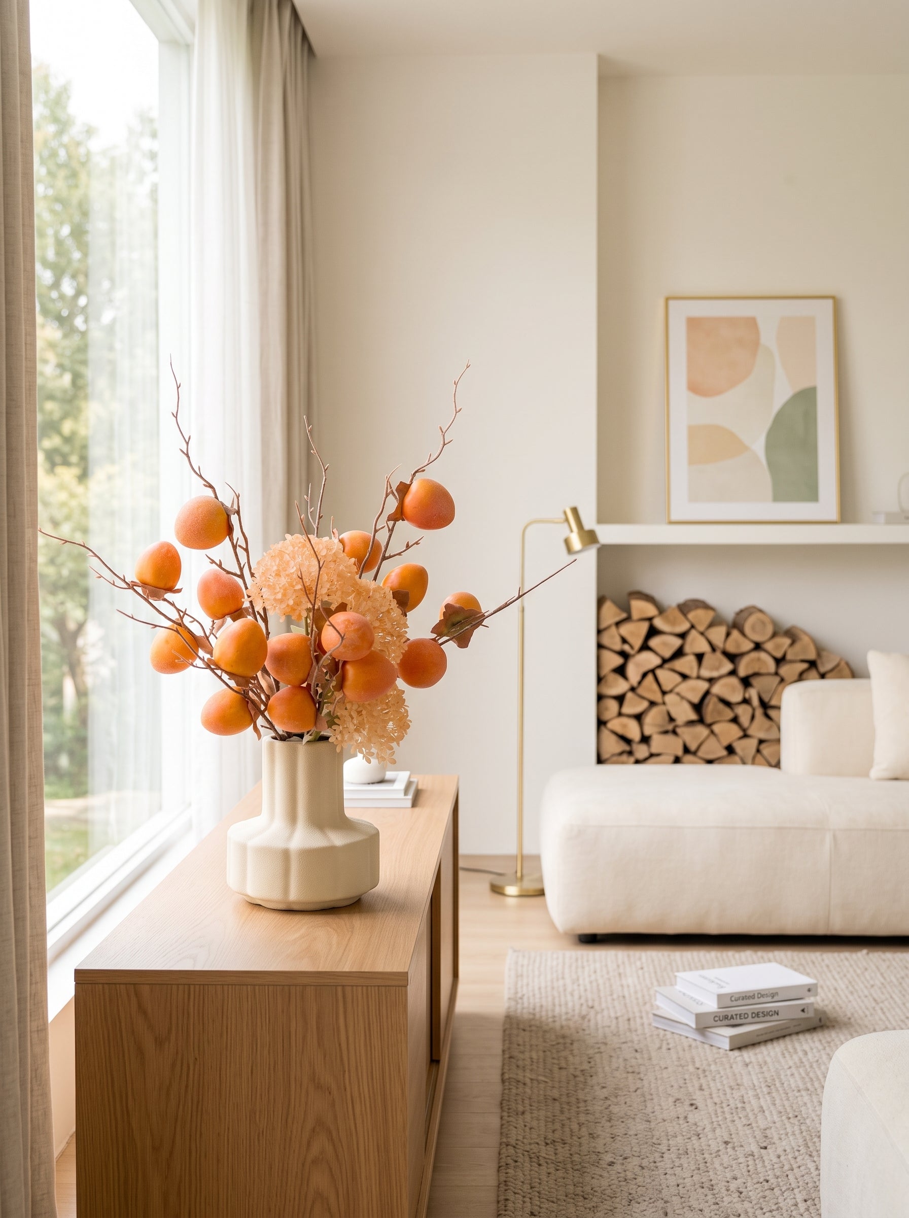 Nordic Golden Persimmon Harvest Faux Floral Arrangement