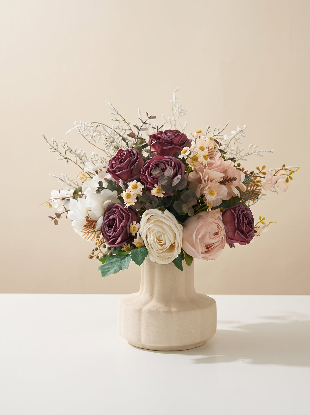 Vintage Dusty Burgundy Rose Faux Floral Arrangement