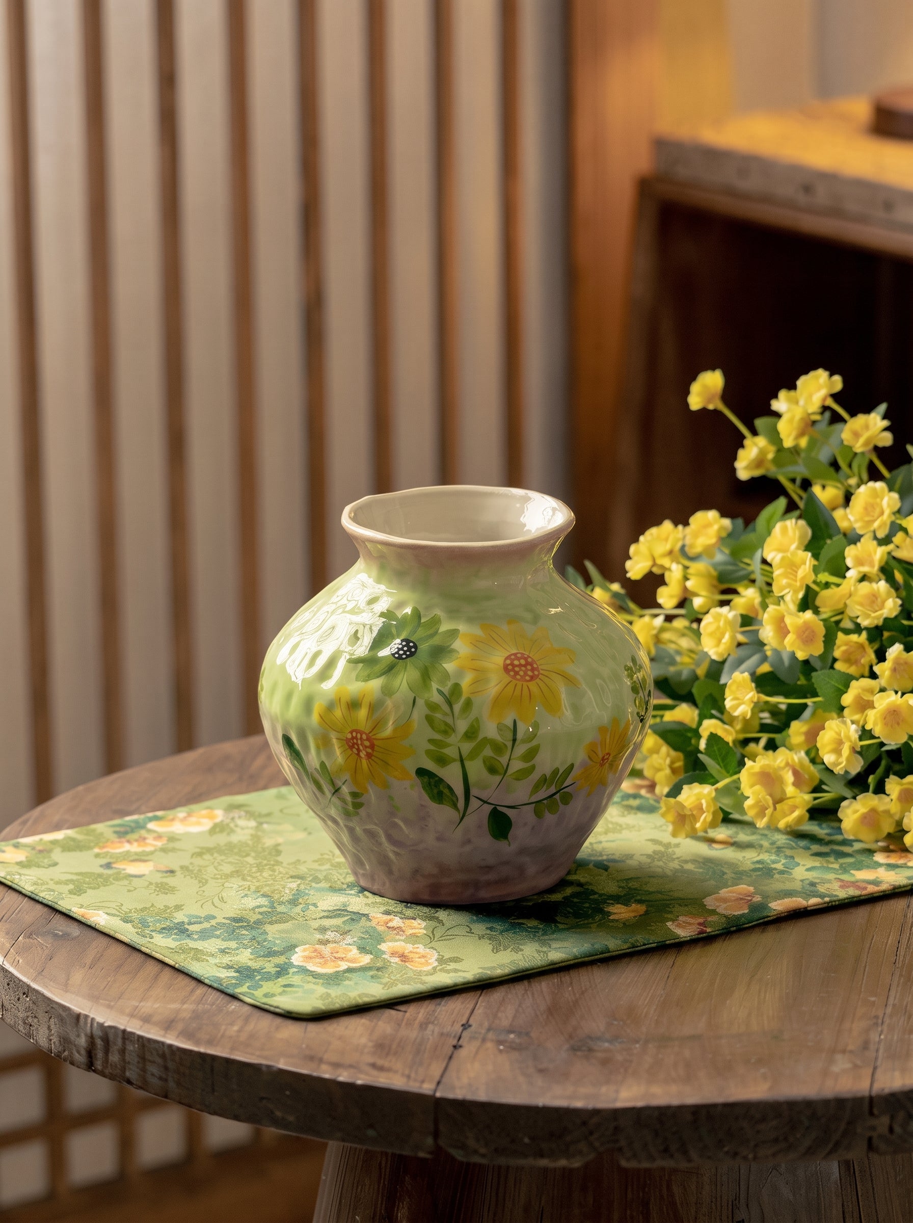 French Country Hand-painted Sunflower Ceramic Vase