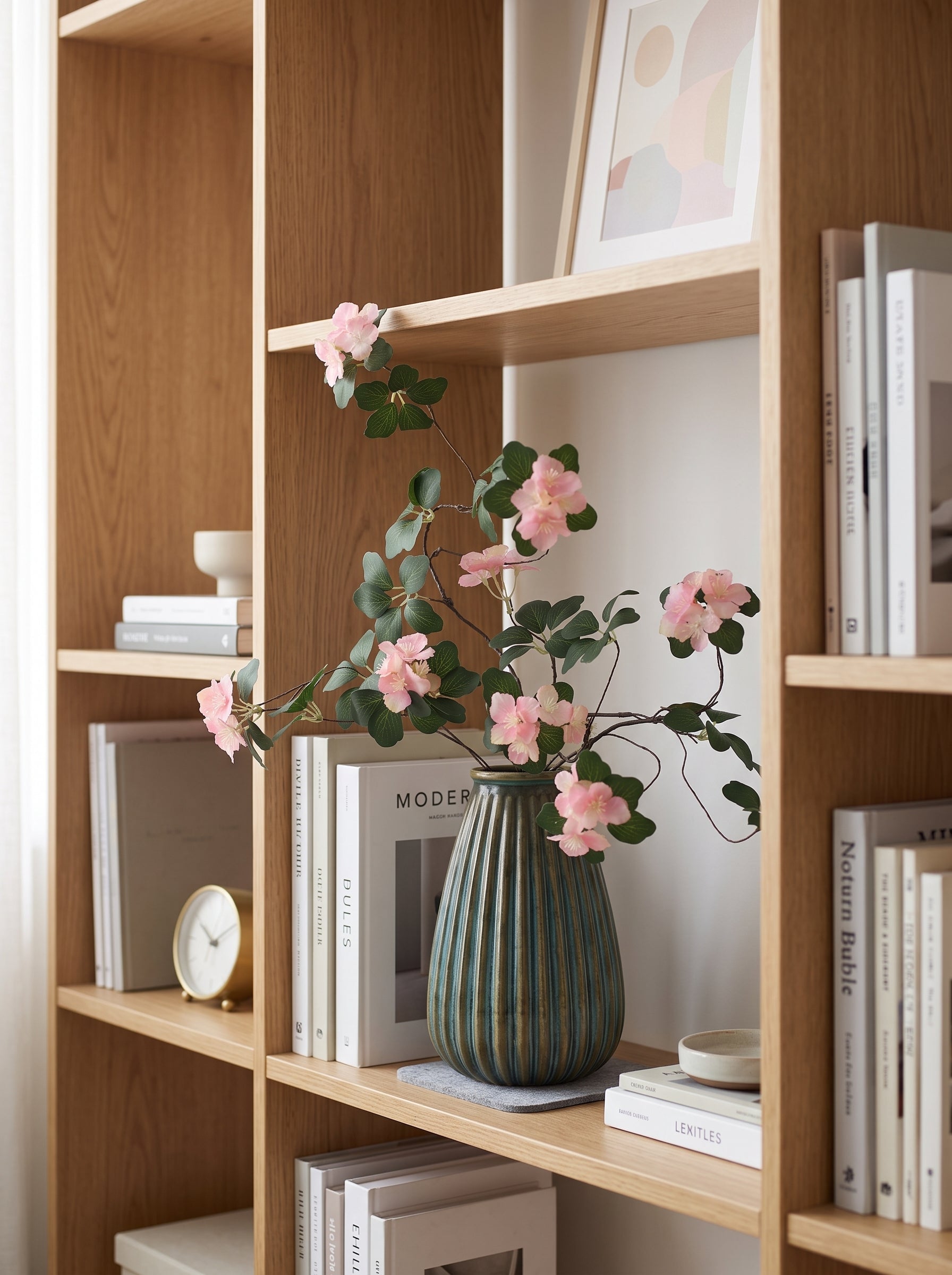 Vintage French Pink Cherry Blossom Stem Artificial Floral Arrangement