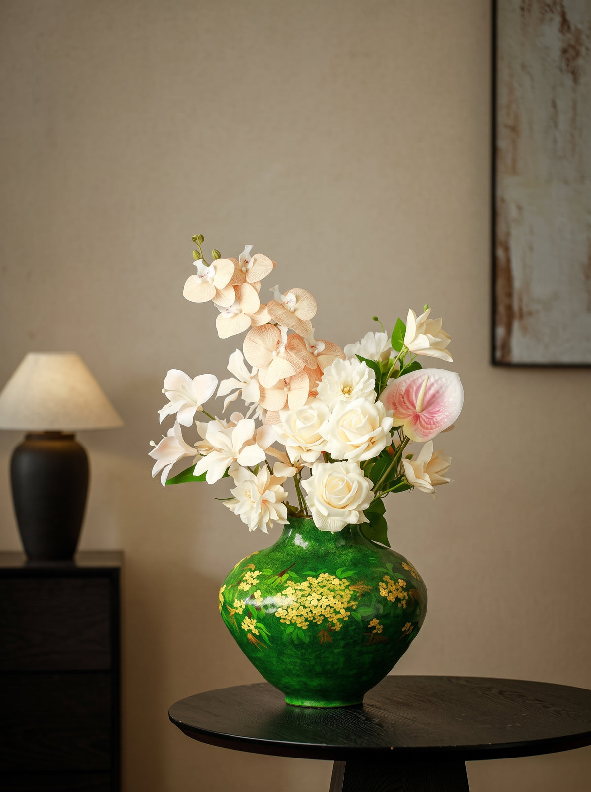 Hand-Painted Golden Osmanthus Emerald Vase