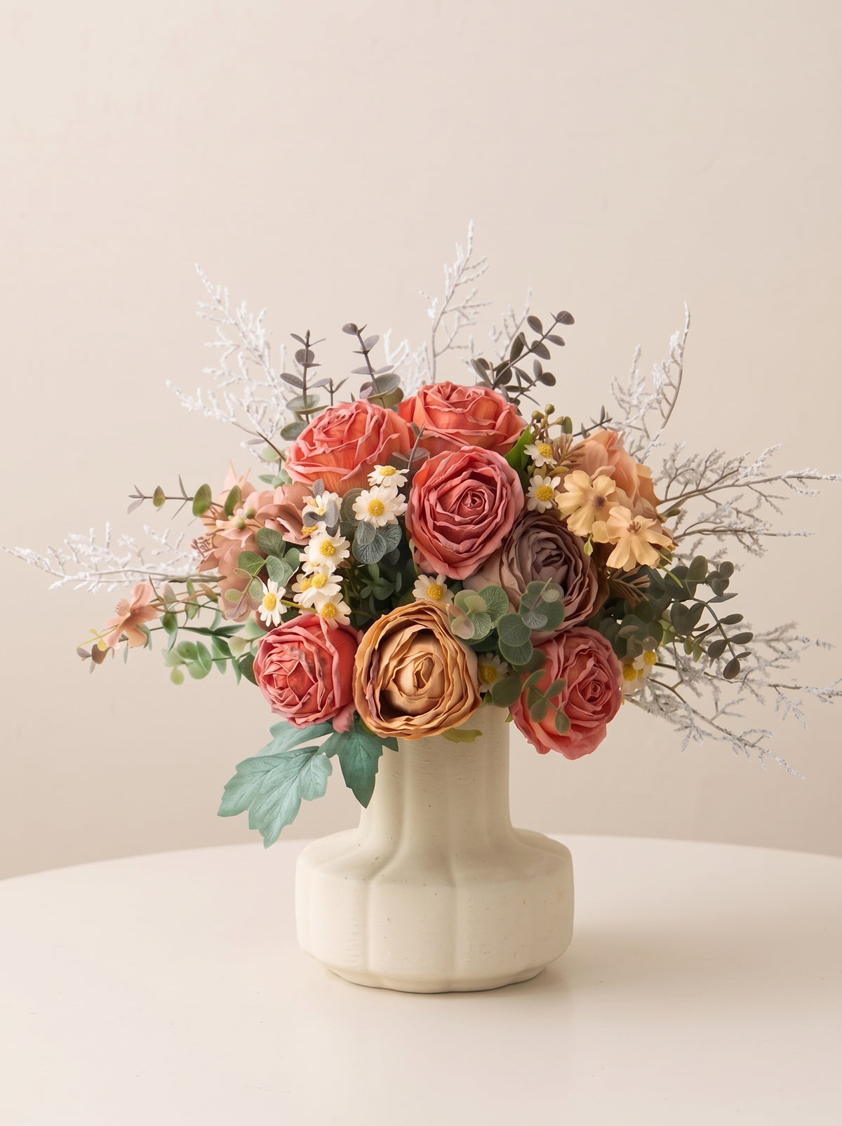 Vintage Sunset Orange Rose Faux Floral Arrangement
