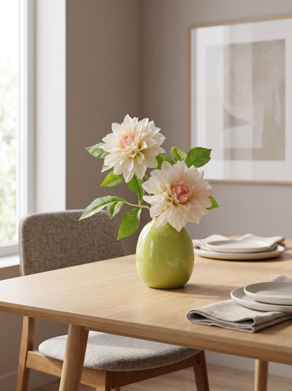 Creamy Blush Dahlia Bloom Faux Floral Arrangement