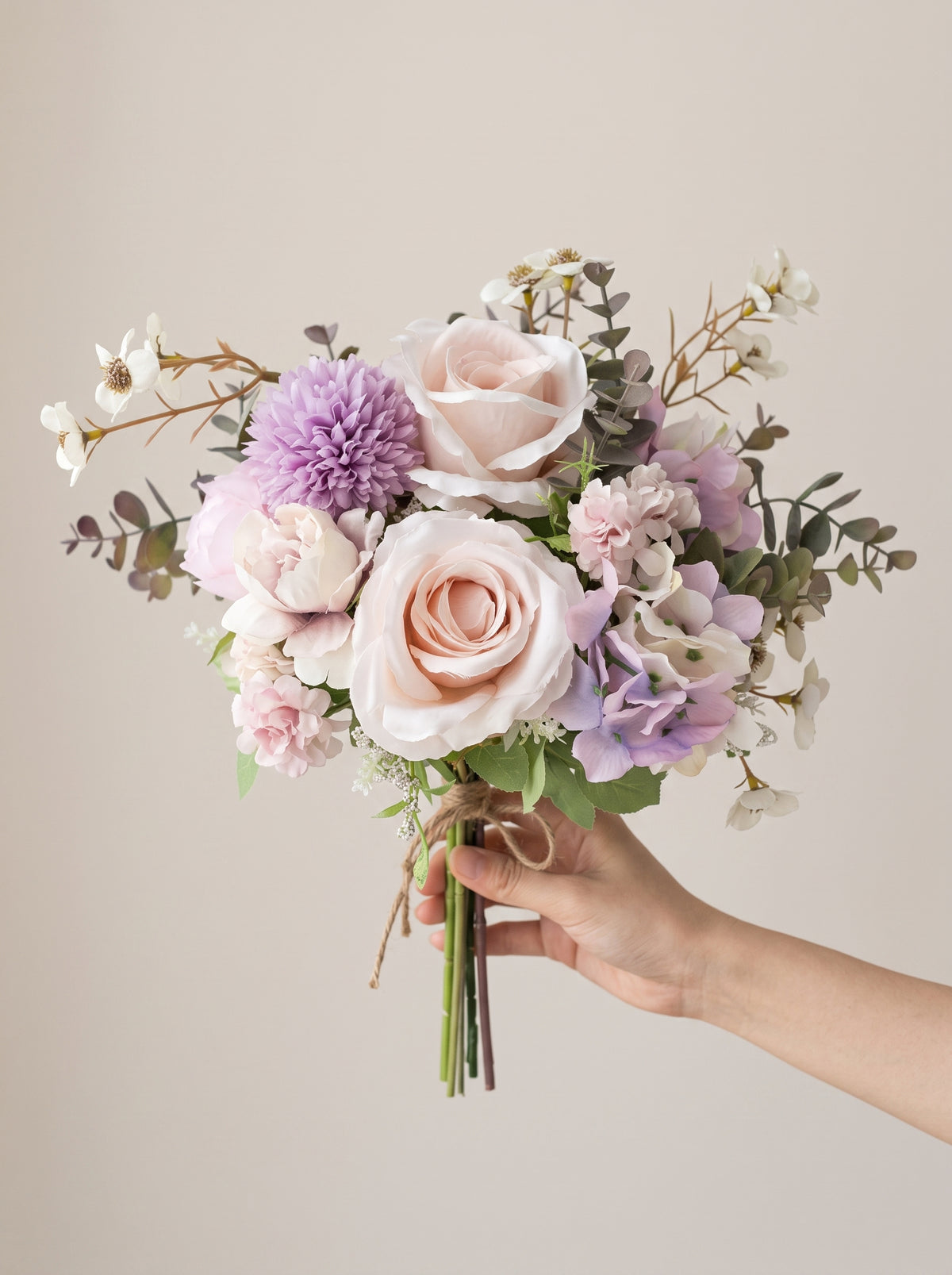 Elegant Mauve Rose and Lavender Provincial Faux Floral Arrangement