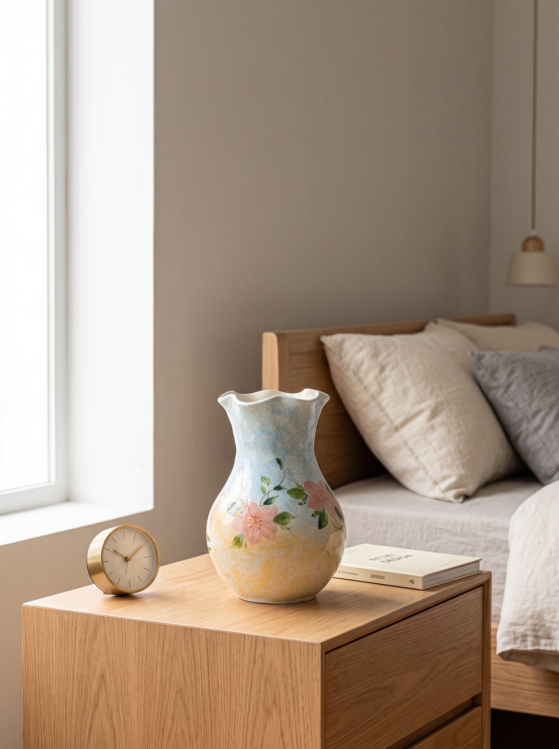 French Country Pastel Blue Floral Ceramic Vase