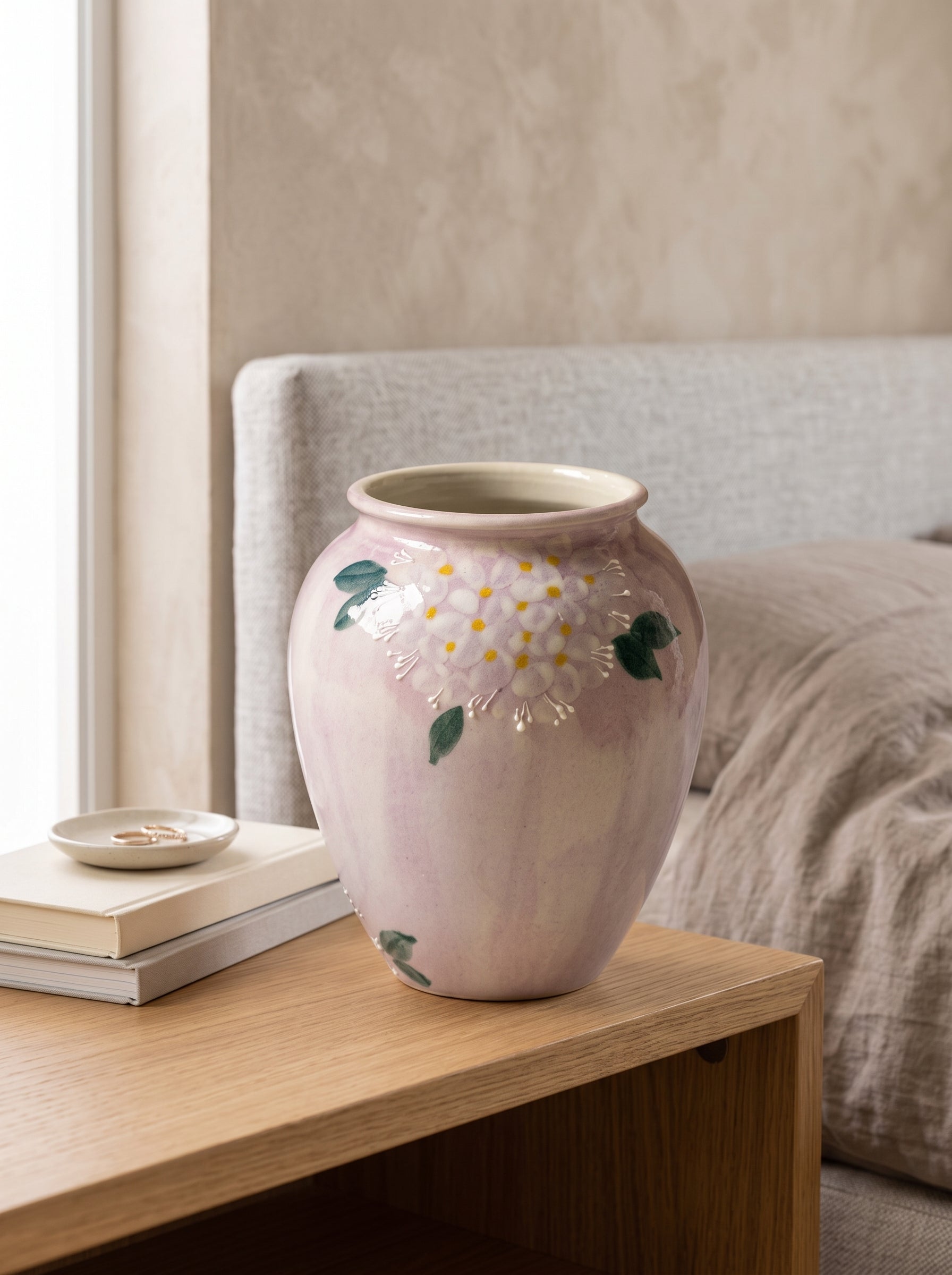 Hand-painted Soft Lilac Hydrangea Ceramic Vase