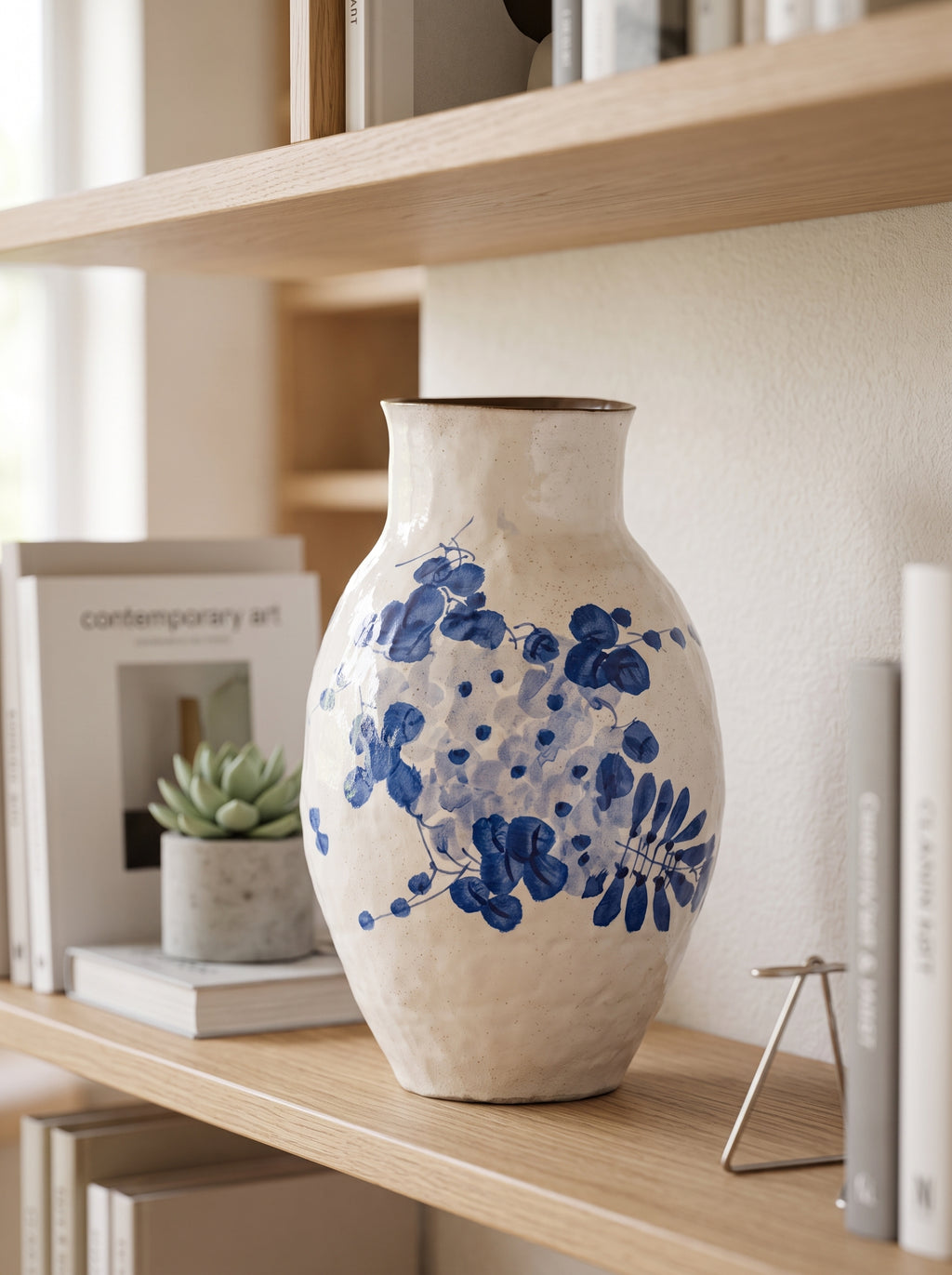 Vintage Blue Wisteria Handcrafted Ceramic Vase