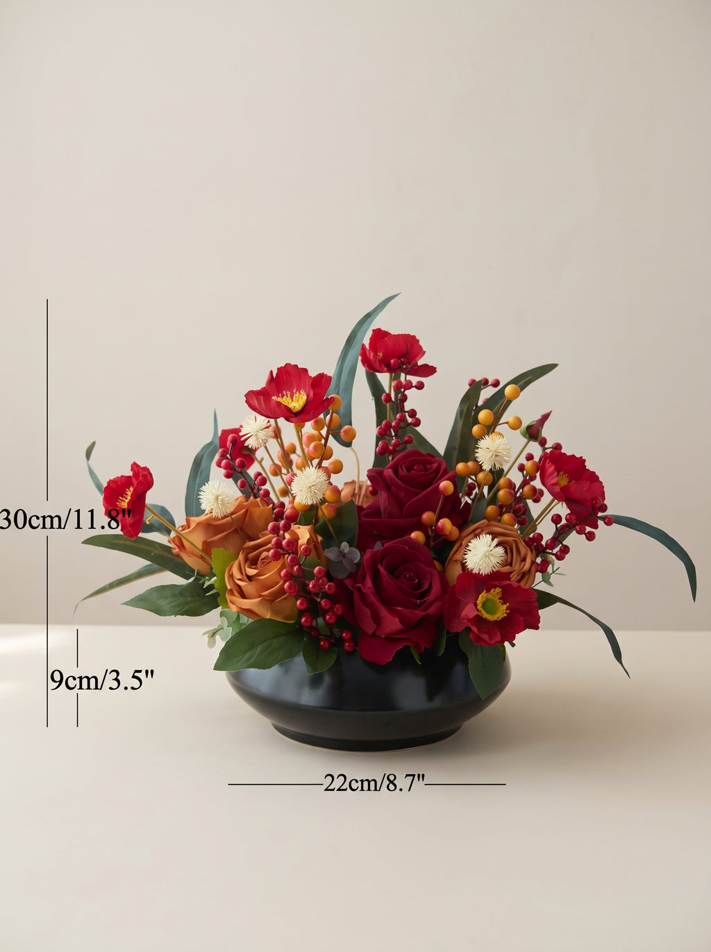 Vintage Red and Caramel Rose Botanical Faux Floral Arrangement