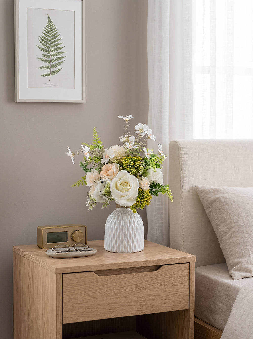 Nordic Fresh White Rose Wildflower Botanical Artificial Floral Arrangement