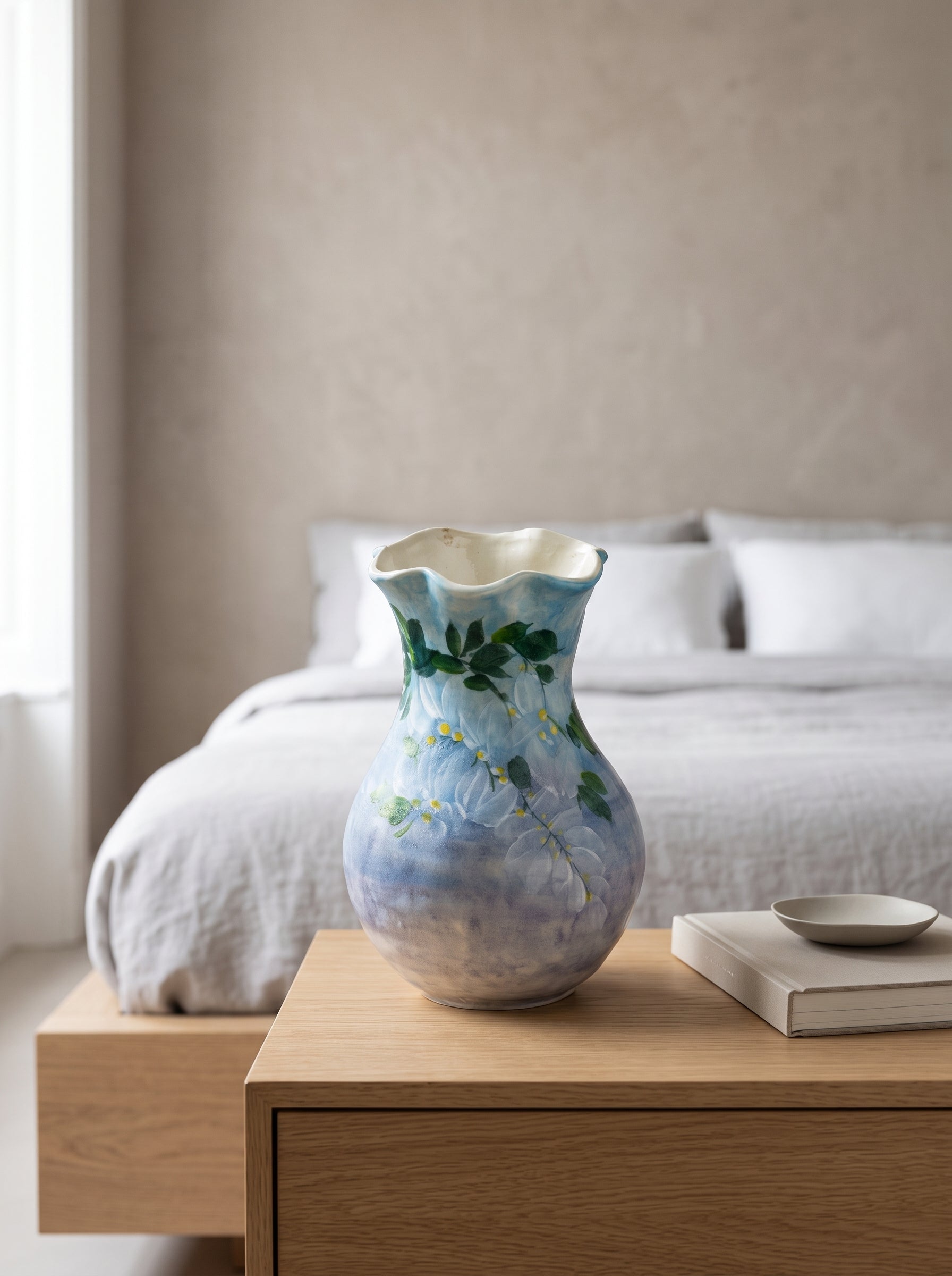 Vintage Hand-painted Sky-blue Wisteria Ceramic Vase