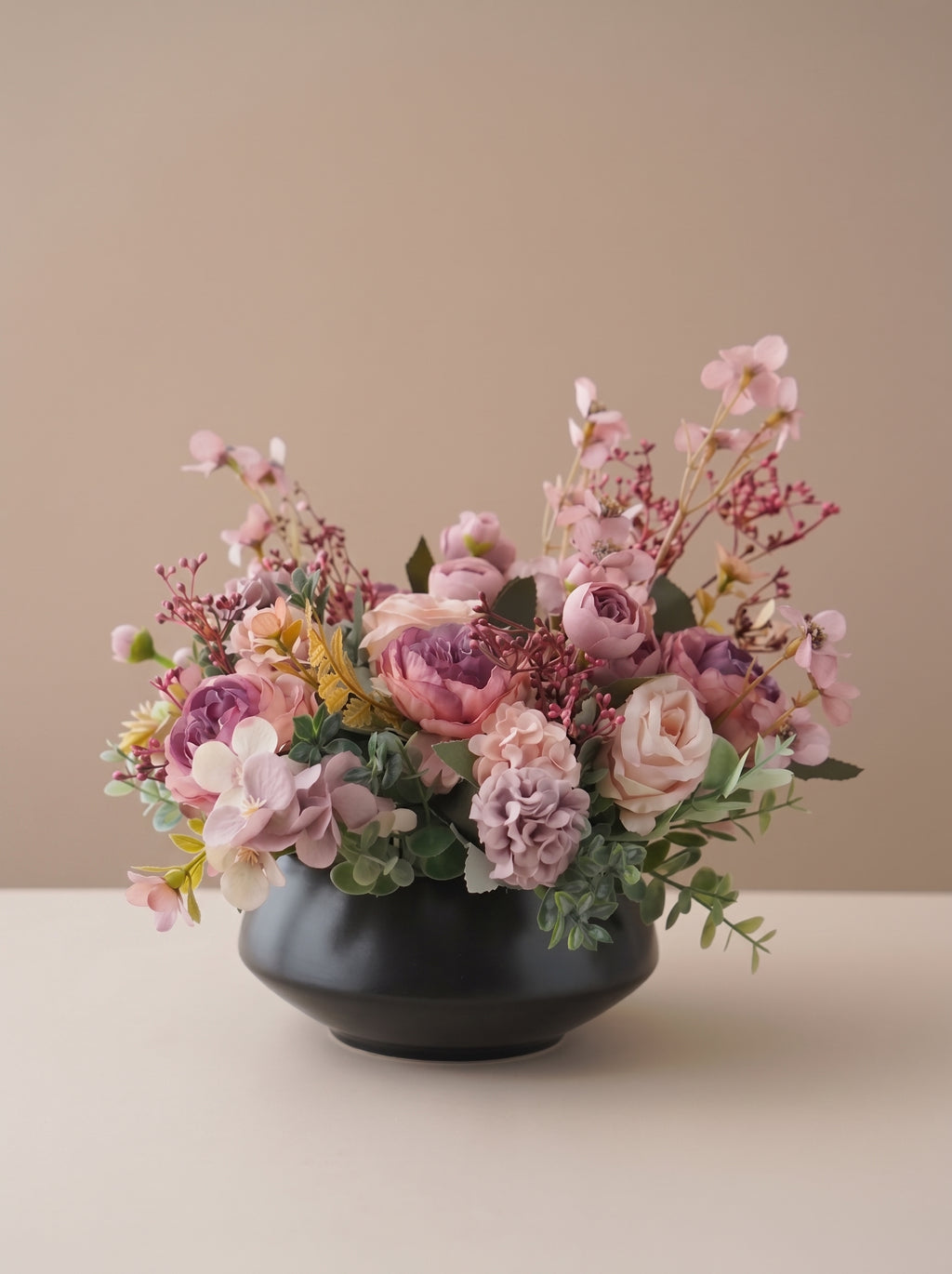 Vintage Purple Peony Spray Faux Floral Arrangement