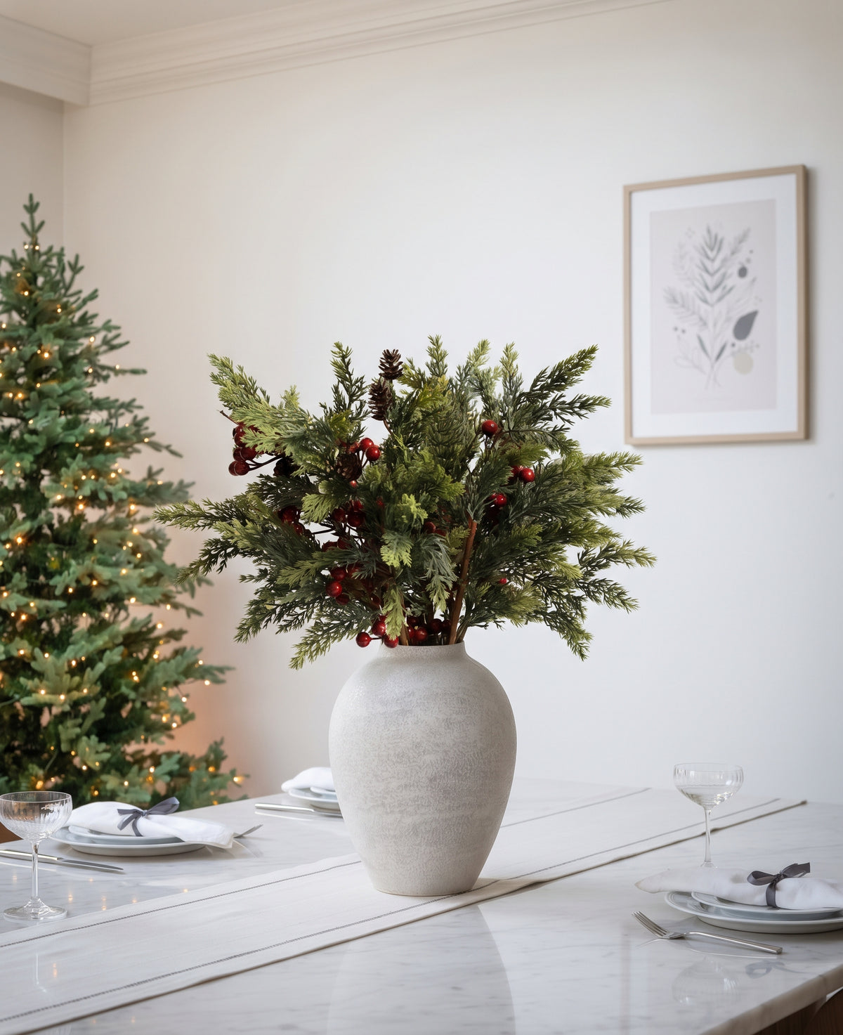 Nordic Red Berry and Cedar Botanical Faux Floral Arrangement