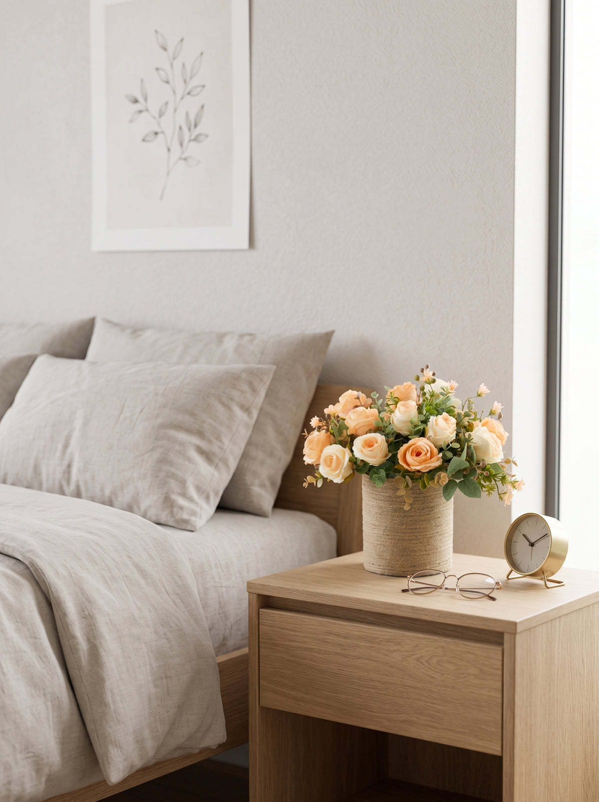 Rustic Apricot Rose Garden Spray Faux Floral Arrangement