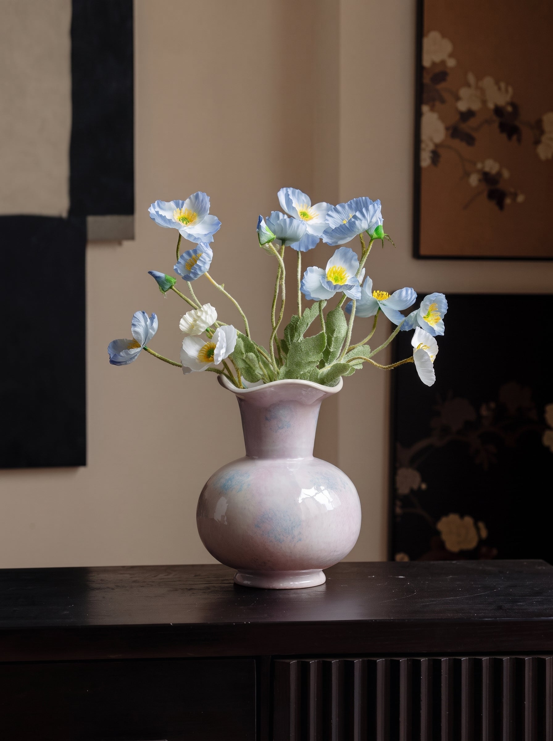 French Elegant Fluted Pastel Ceramic Flower Vase