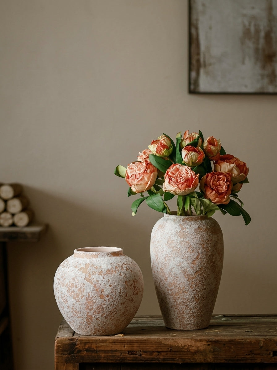 Rustic Textured White Terracotta Vase