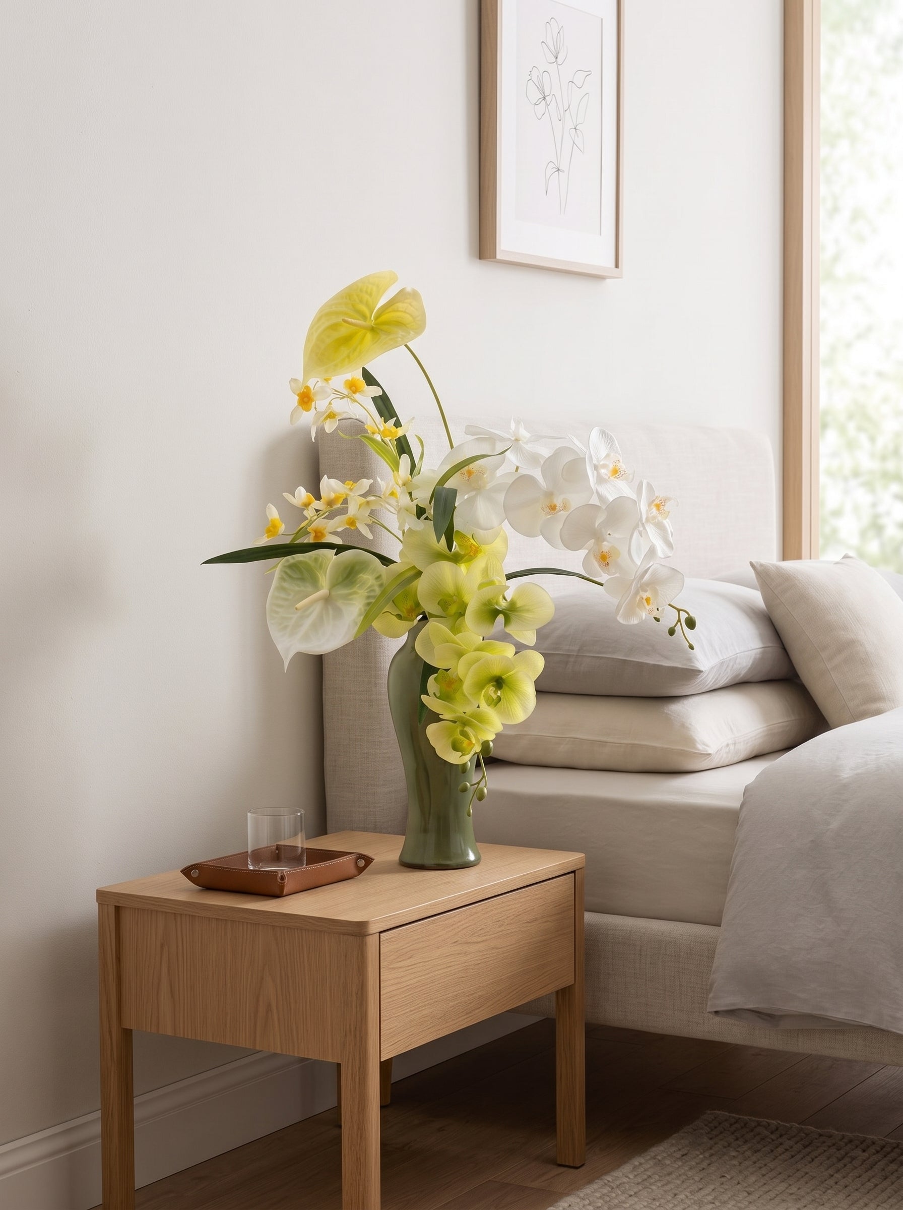 Zen Butterfly Orchid and Anthurium Faux Floral Arrangement