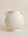 Minimalist Matte White Dimpled Dual Handle Ceramic Vase