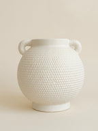 Minimalist Matte White Dimpled Dual Handle Ceramic Vase
