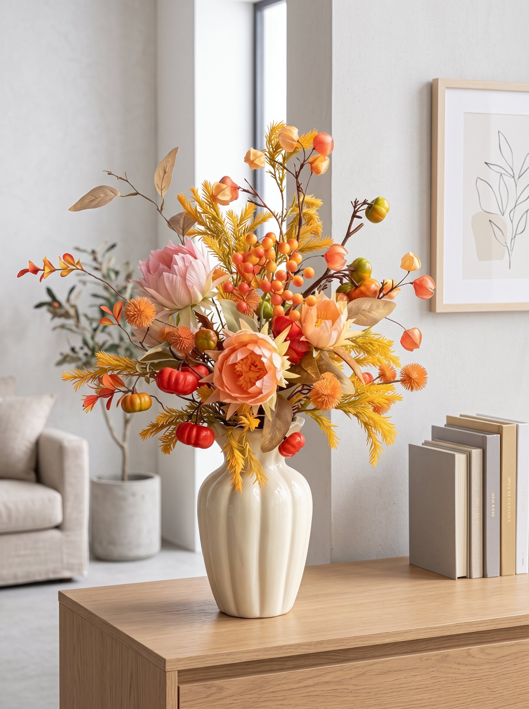 Warm Autumn Harvest Protea Botanical Artificial Floral Arrangement