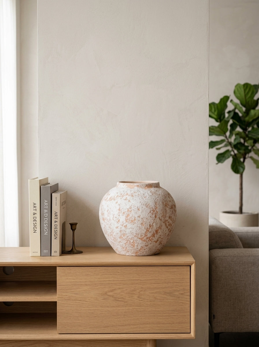 Rustic Textured White Terracotta Vase
