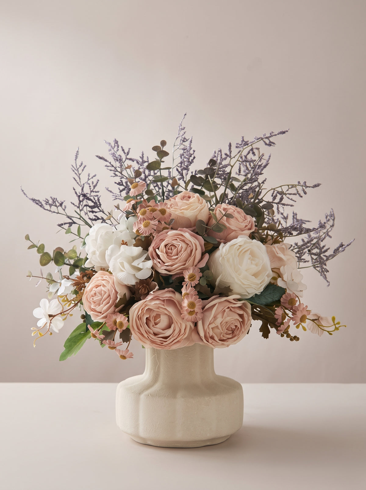Vintage Romantic Rose and Lavender Faux Floral Arrangement
