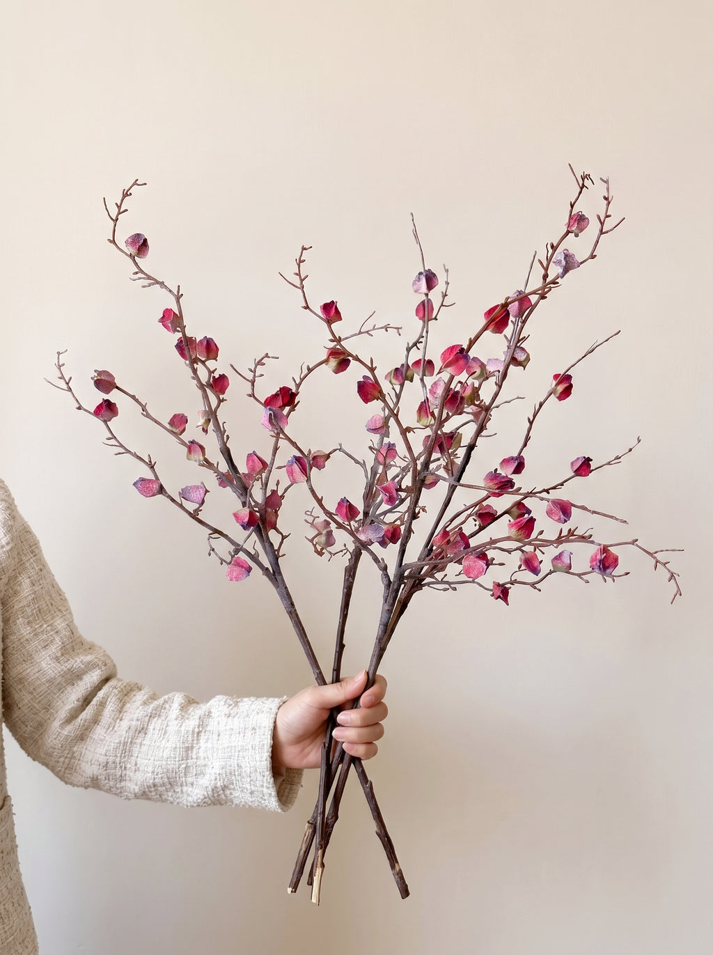 Vintage Crimson Botanical Branch Faux Floral Arrangement