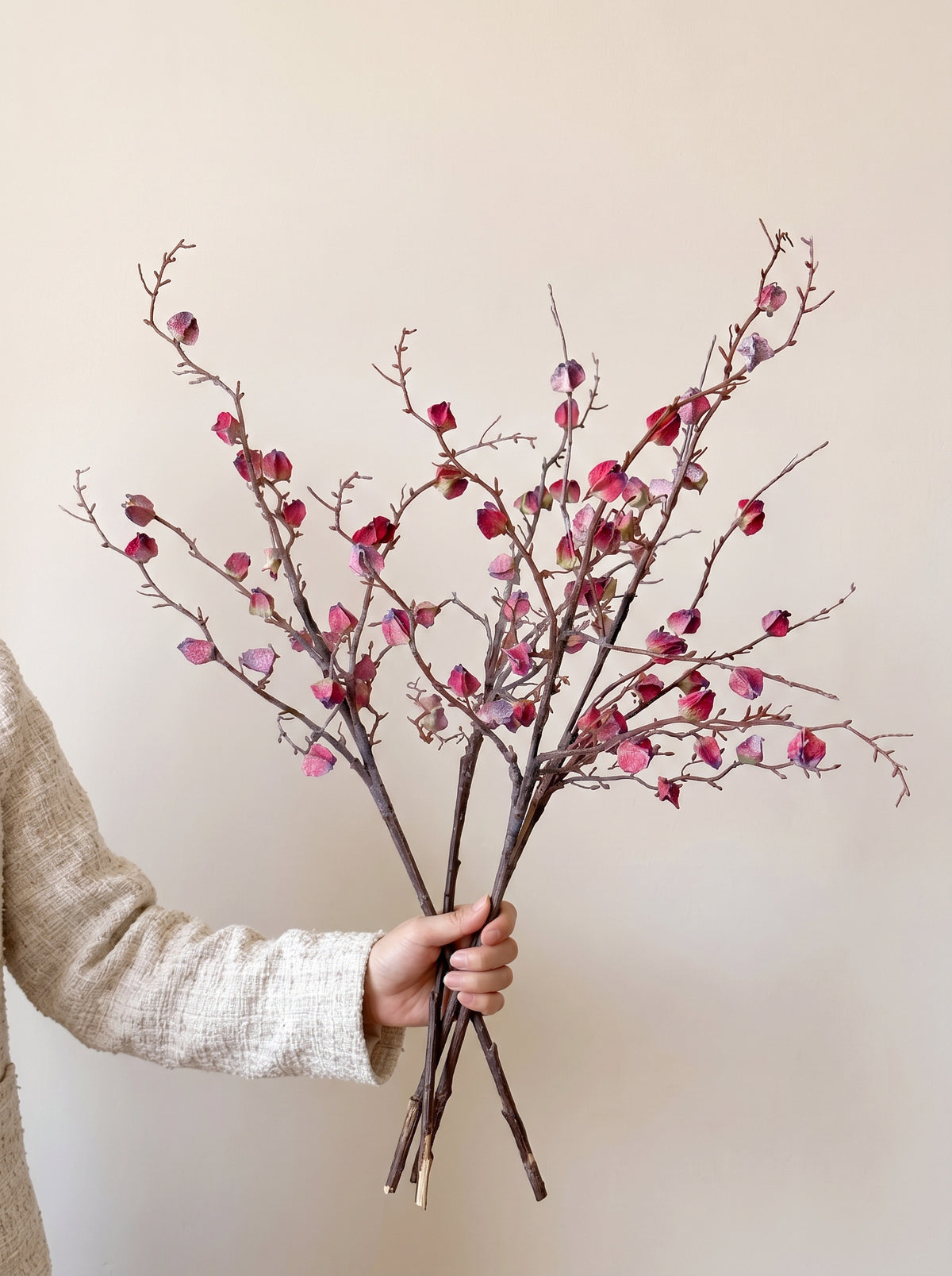 Vintage Crimson Botanical Branch Faux Floral Arrangement