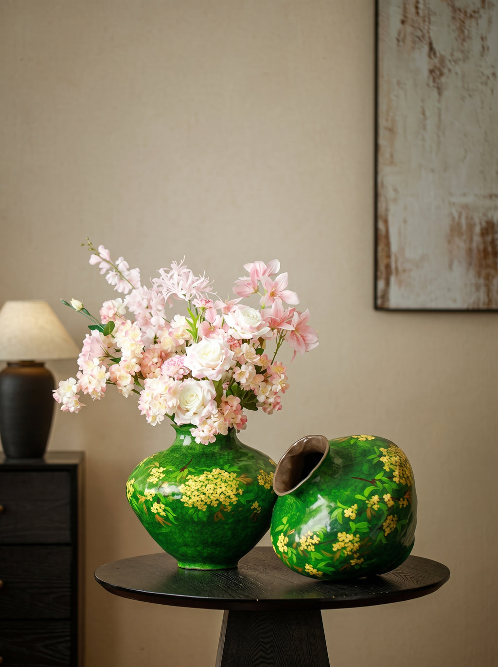 Hand-Painted Golden Osmanthus Emerald Vase
