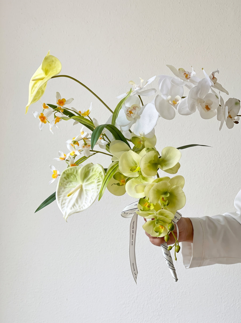 Zen Butterfly Orchid and Anthurium Faux Floral Arrangement