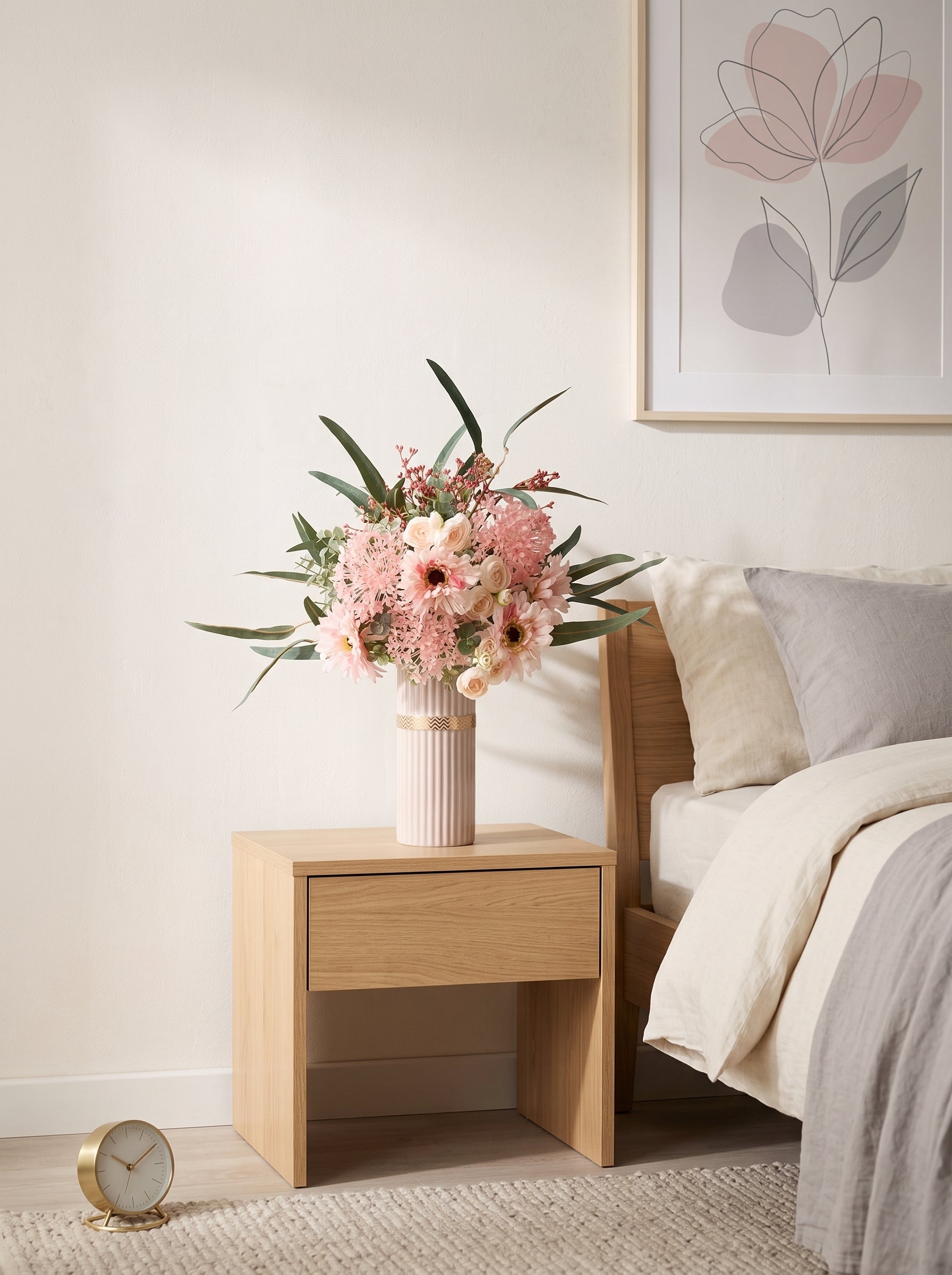 Nordic Blush Daisy and Rose Faux Floral Arrangement
