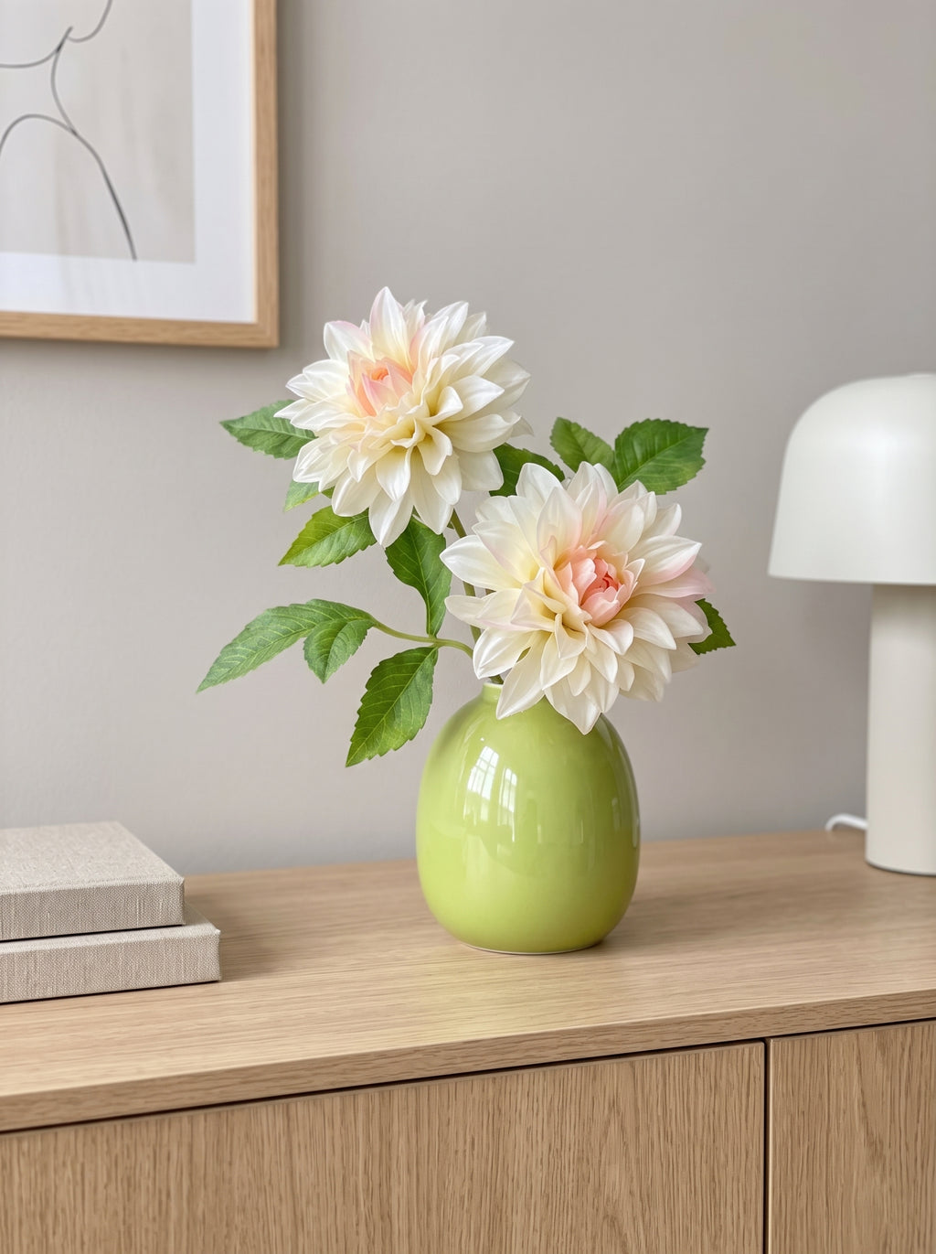Creamy Blush Dahlia Bloom Faux Floral Arrangement