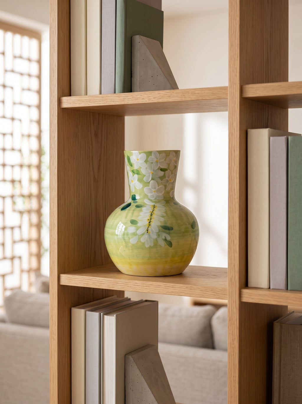 French Country Spring Green Blossom Ceramic Vase