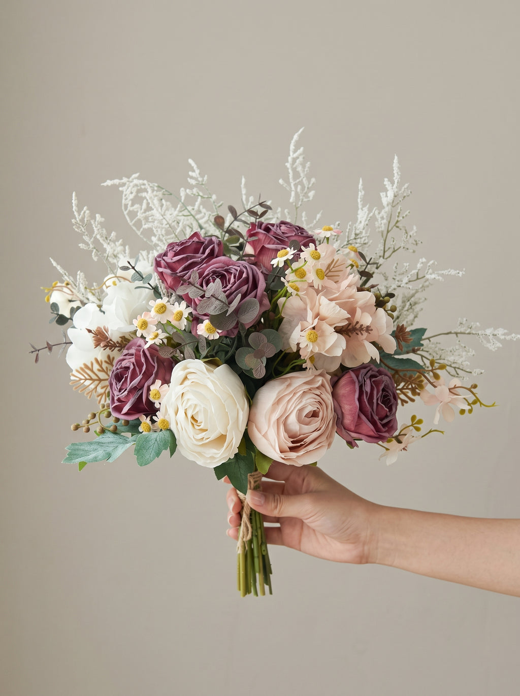 Vintage Dusty Burgundy Rose Faux Floral Arrangement
